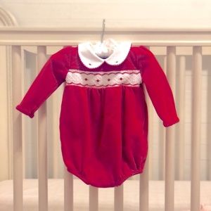 Magnolia Baby - Long Sleeve Smocked Christmas Bubble - 100% pima cotton